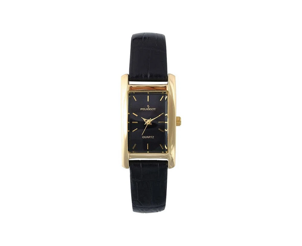 Peugeot Women's 34x20mm Contour Dress Watch Black Leather Strap