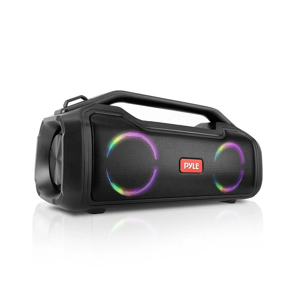 Pyle 2.0 Channel Portable Bluetooth Speaker, IPX5 Splash-Proof, Tws, Rgb Lighting, Rechargeable Battery