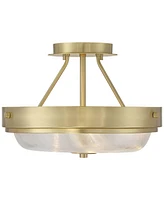 Regency Hill Carmine 13" Modern Semi Flush-Mount Ceiling Light Fixture Kitchen Foyer Hallway Round Brass Finish Glass Bedroom Bathroom Entryway Living