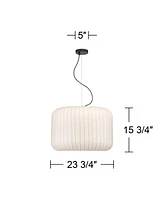 Jaime 23 3/4" Modern Pendant Chandelier Ceiling Light Fixture Dining Room Over Table Kitchen Island Foyer Drum Hanging Matte Black and White Metal Hal