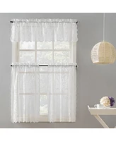 No. 918 Ariella Floral Lace Sheer Rod Pocket Kitchen Curtain Tier Pair