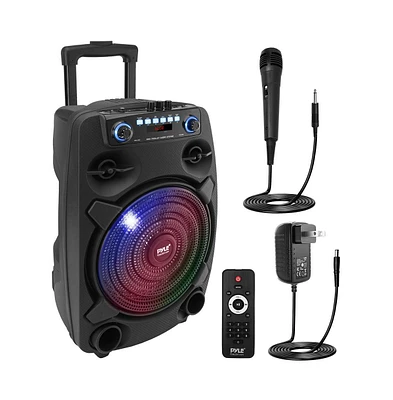 Pyle 12” Bluetooth Portable Pa Speaker with Wired Microphone, Party Lights & Rechargeable Battery