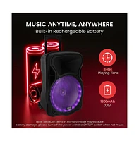 Pyle Portable Pa Speaker with Bluetooth, Led Lights, Rechargeable Battery, Fm/Usb/Sd & Wireless Microphone