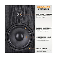 Pyle 6.5" Home Theater Bookshelf Speakers, Wall-Mountable with 0.75" Silk Dome Tweeter and Aluminum Voice Coils, Pair (Black)