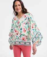 Jm Collection Women's Printed V-Neck Poncho, Exclusively at Macy's