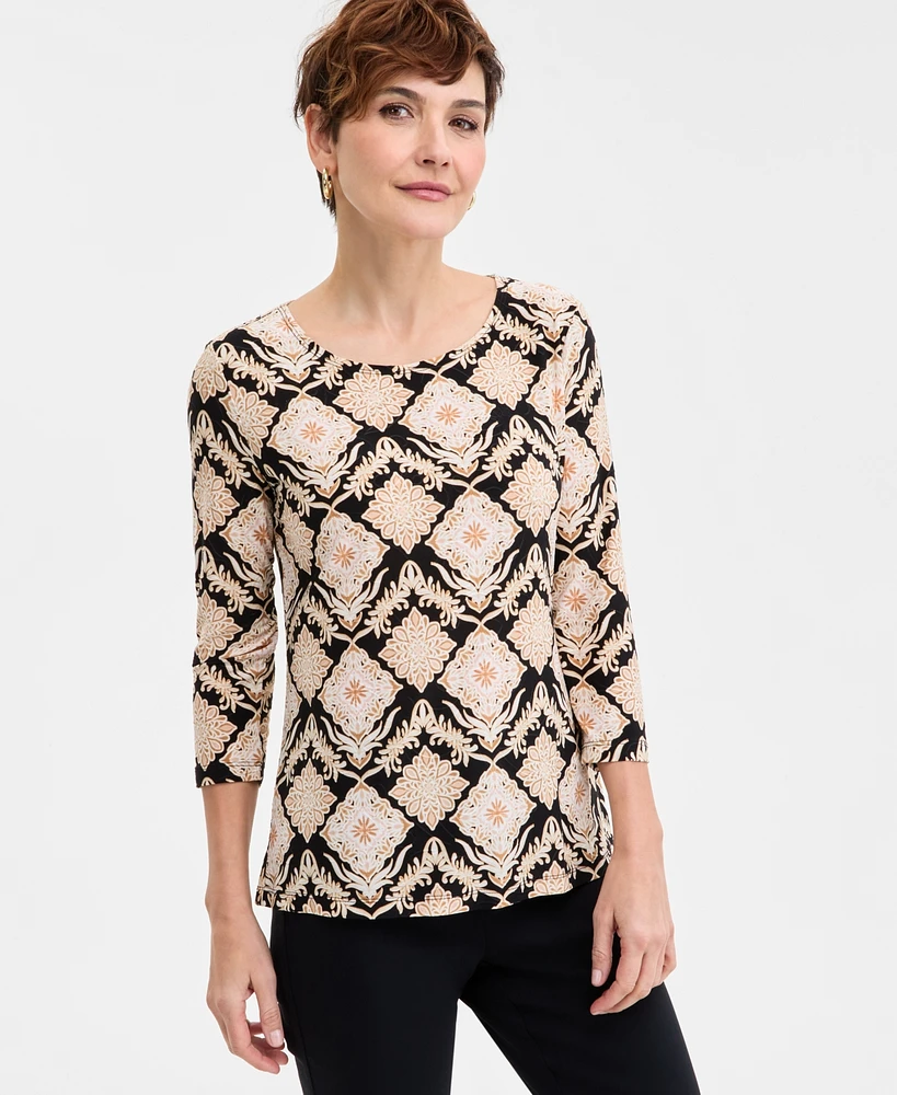Jm Collection Women's Printed Jacquard Scoop-Neck Top, Exclusively at Macy's