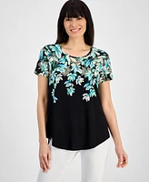 Jm Collection Women's Printed Scoop-Neck Top, Exclusively at Macy's