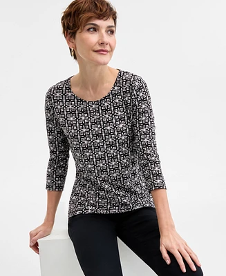 Jm Collection Women's Printed 3/4-Sleeve Jacquard Top, Exclusively at Macy's