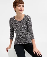 Jm Collection Women's Printed 3/4-Sleeve Jacquard Top, Exclusively at Macy's