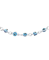 Bling Jewelry Protection Amulet Turkish Multi Color Charm Slender Evil Eyes Anklet Link Ankle Bracelet .925 Sterling Silver