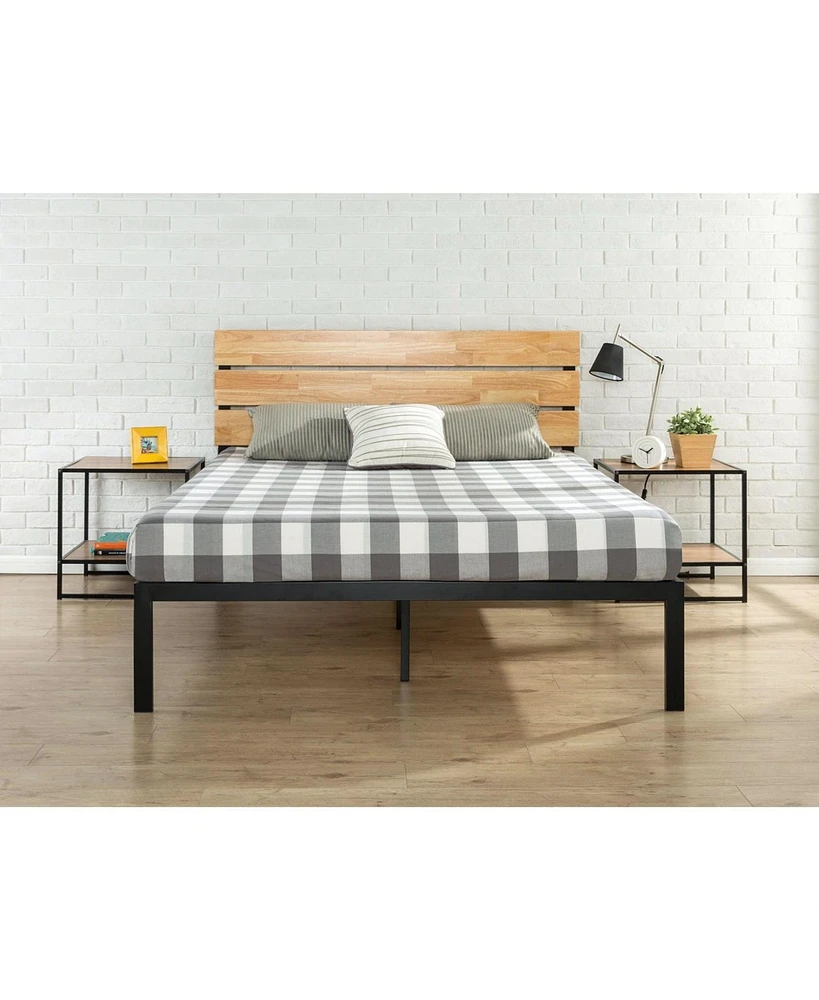 Slickblue Platform Bed Frame with Wood Headboard and Slats for Sturdy Support and Rustic Charm