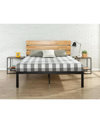 Slickblue Platform Bed Frame with Wood Headboard and Slats for Sturdy Support and Rustic Charm