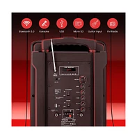 Pyle 10” Bluetooth Portable Pa Speaker with Rechargeable Battery, Two Wireless Microphones, Wired Microphone, Tablet Stand, Flashing Party Ligh