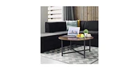 Slickblue Modern Round Industrial Coffee Table with Wood Top