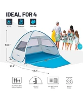 EchoSmile Upf 50+ Pop Up Beach Tent Sun Shelter for 3/4 Person, Beach Canopy Tent Sun Shade with Extended Floor, Portable Beach Umbrella Cabana, Beach