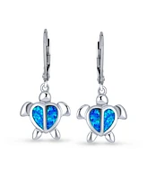 Bling Jewelry Nautical Dangle Synthetic Opal Heart Turtle Drop Earrings Sterling Silver