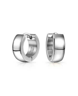 Bling Jewelry Simple Basic Polished Round Huggie Hoop Kpop Earrings Stainless Steel