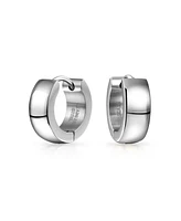 Bling Jewelry Simple Basic Polished Round Huggie Hoop Kpop Earrings Stainless Steel