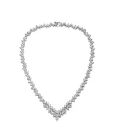 Sterling Silver with White Gold Plated Clear Marquise Cubic Zirconia Cluster Necklace