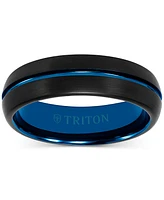 Triton Men's Two-Tone Brushed Finish Wedding Band Blue & Black Tungsten Carbide