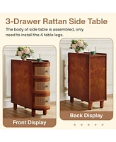 Tribesigns Wood Side End Table Set of 2, 3-Drawer Rattan Side Table, Night Stand with 3 Rattan Drawers and Exquisite Embossed Handles for Living Room,