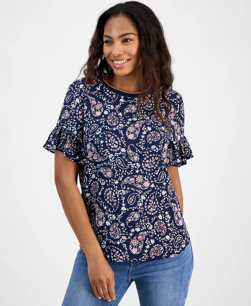 Tommy Hilfiger Women's Paisley-Print Ruffle-Sleeve Top