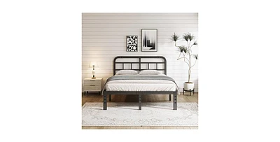 Slickblue Heavy-Duty Black Metal Platform Bed Frame with Headboard for Strong Support and Style