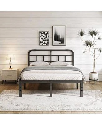 Slickblue Heavy Duty Black Metal Platform Bed Frame With Headboard For Strong Support Style