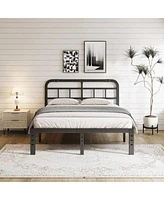 Slickblue Heavy Duty Black Metal Platform Bed Frame With Headboard For Strong Support Style