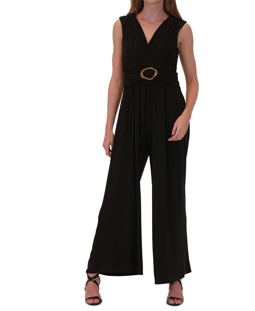 Robbie Bee Women's Belted Sleeveless Wide-Leg Jumpsuit