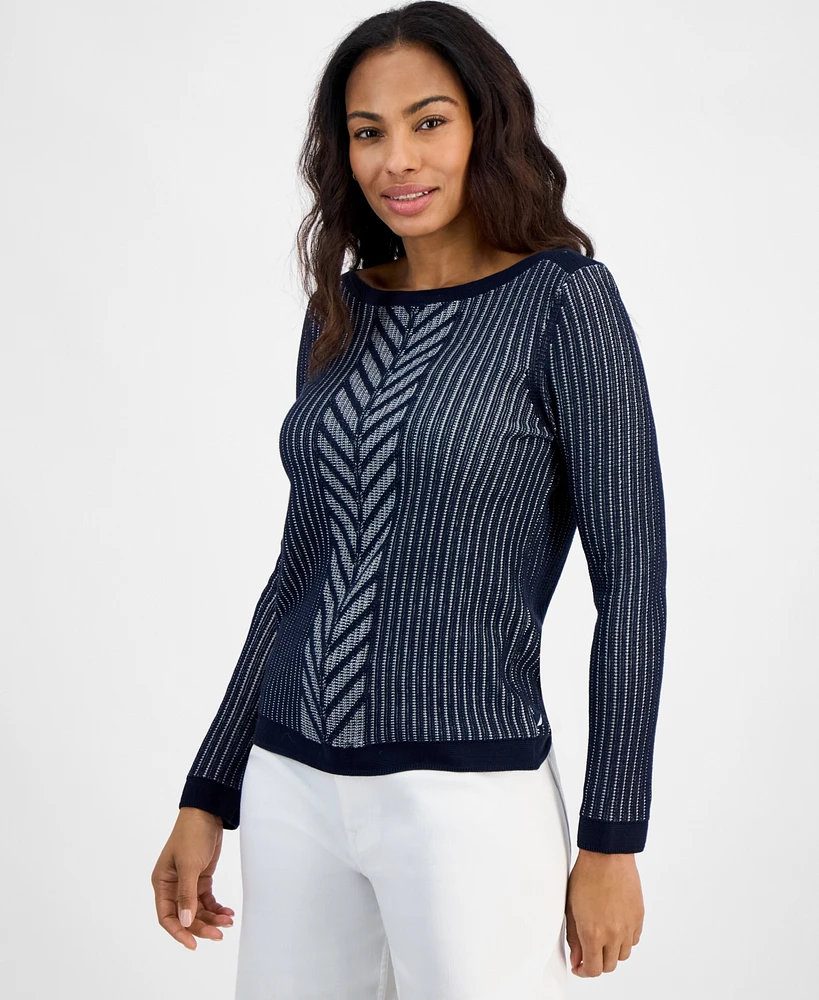 Nautica Jeans Women's Bicolor Cable-Knit Boatneck Sweater