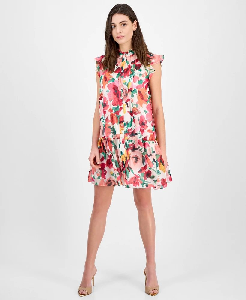 julia jordan Women's Floral-Print Ruffle-Sleeve Mini Dress