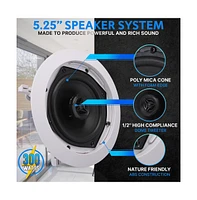 Pyle 5.25” In-Wall / In-Ceiling Speaker with 70V Transformer Tapping - 2-Way Full-Range Stereo Sound, Flush Mount Design (300W Max)