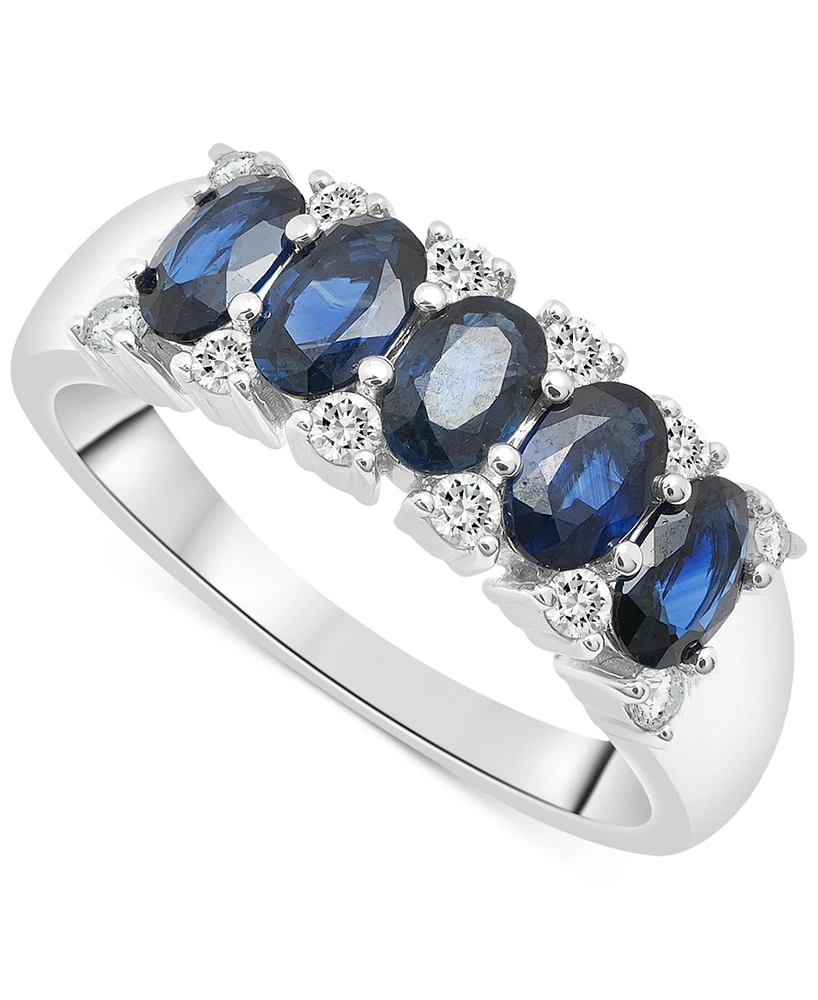 Sapphire (1-3/4 ct. t.w.) & Diamond (1/4 ct. t.w.) Oval Five Stone Ring in 14k White Gold