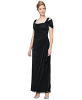 Alex Evenings Cold-Shoulder Draped Metallic Gown