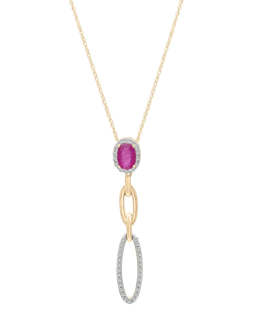 Ruby (5/8 ct. t.w.) & Diamond (1/5 ct. t.w.) Halo Link Drop 18" Pendant Necklace