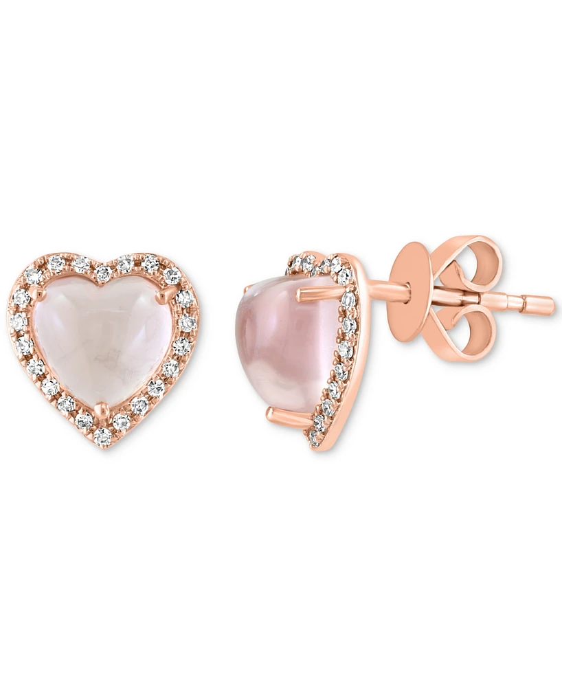 Effy Rose Quartz (1-7/8 ct. t.w.) & Diamond (1/8 ct. t.w.) Halo Heart Stud Earrings in 14k Rose Gold