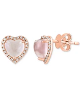 Effy Rose Quartz (1-7/8 ct. t.w.) & Diamond (1/8 ct. t.w.) Halo Heart Stud Earrings in 14k Rose Gold