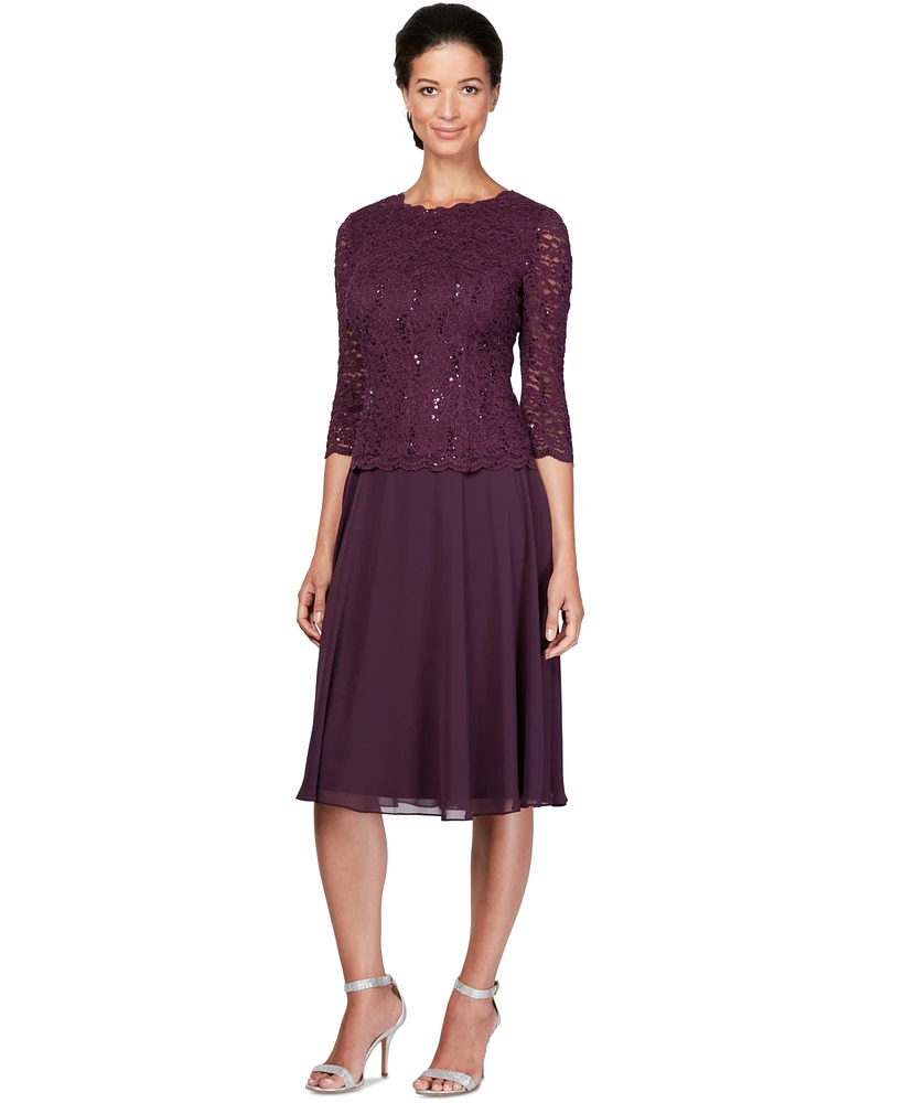 Alex Evenings Sequined Lace Contrast Dress