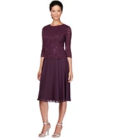 Alex Evenings Sequined Lace Contrast Dress