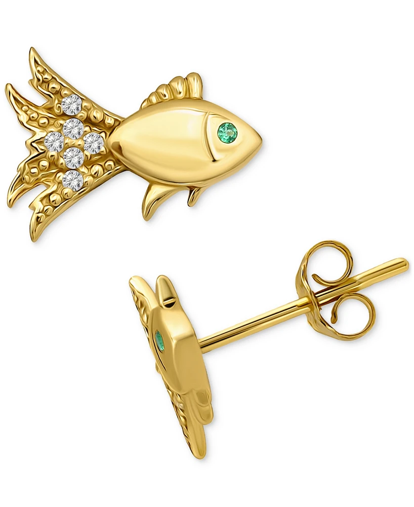 Giani Bernini Lab-Created Green Quartz & Cubic Zirconia Fish Stud Earrings 18k Gold Over Sterling Silver, Exclusively at Macy's (Also Available