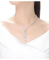 Genevive Sterling Silver White Gold Plated with White Cubic Zirconia Accent Necklace