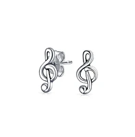 Bling Jewelry Simple Classic Singer Musician Teacher Student Treble Clef Music Note Earrings Stud & Pendant Necklace For Women .925 Sterling Silver Je