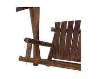 Slickblue Farmhouse Log A-Frame 2-Seat Wooden Swing Bench for Outdoor Relaxation and Patio Decor