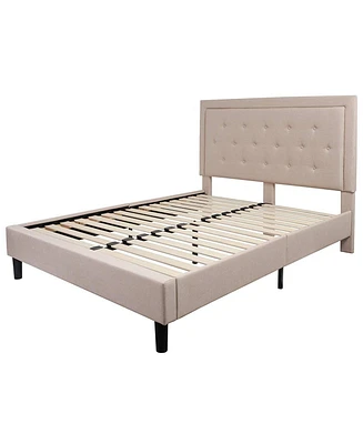 Slickblue Upholstered Platform Bed Frame with Button-Tufted Headboard for Elegant Bedroom Design