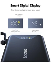 Baseus Power Bank, Picogo 10000mAh 45W 3-Output Portable Charger with Built-in Usb-c Cable, White