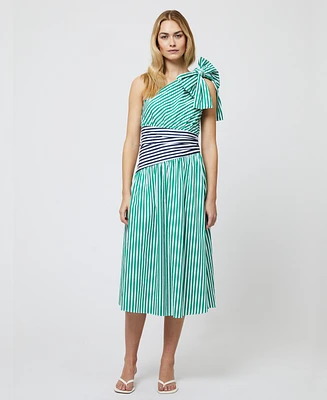 French Connection Women's Alexis Cotton One-Shoulder Striped Dress