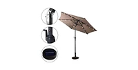 Slickblue Tan 9-Ft Patio Umbrella with Steel Pole Crank Tilt and Solar Led Lights