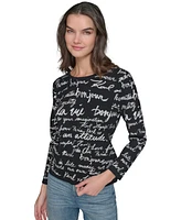 Karl Lagerfeld Paris Women's Allover Script Sweater