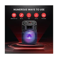 Pyle 8” Bluetooth Portable Pa Speaker with Built-in Rechargeable Battery, Flashing Party Lights, MP3/Usb/Fm Radio